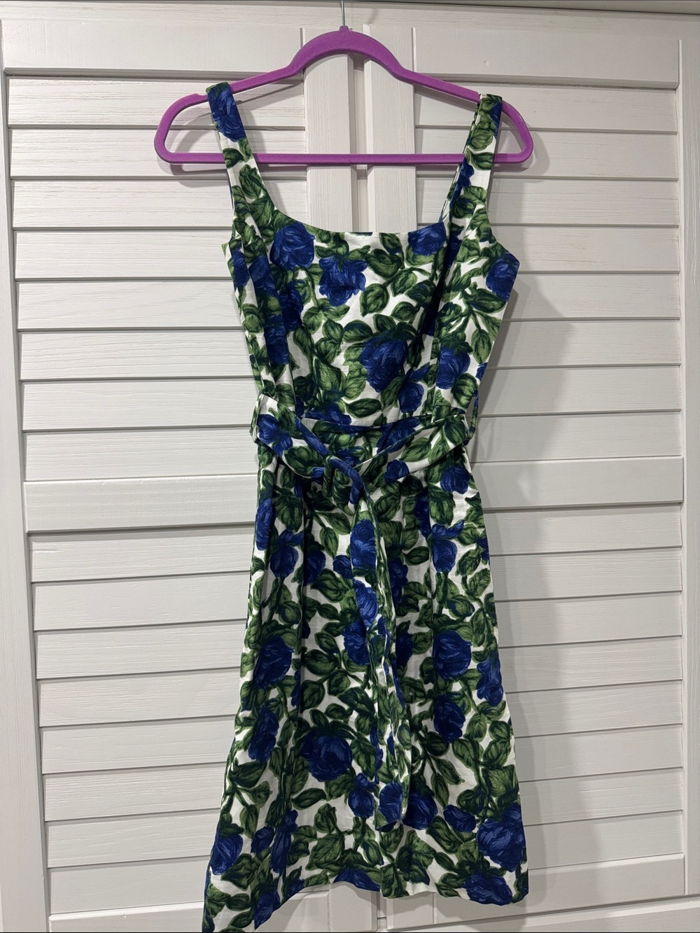 Milly Blue Floral Tie-Waist Midi Dress